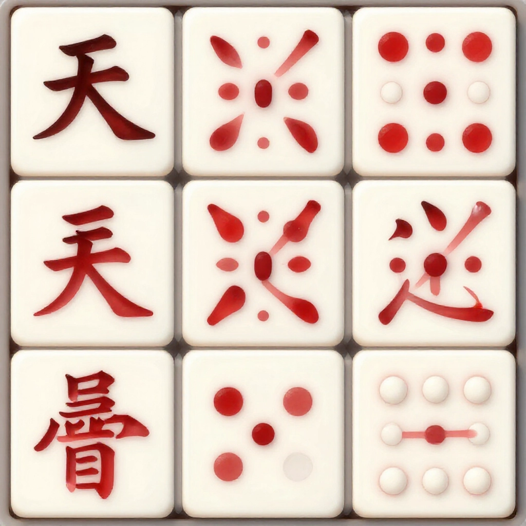 天九牌文子22張成對牌與武子10張單牌的特寫,紅白點組成詩意圖案如四紅天牌、二紅十白地牌,適合新手視覺辨識