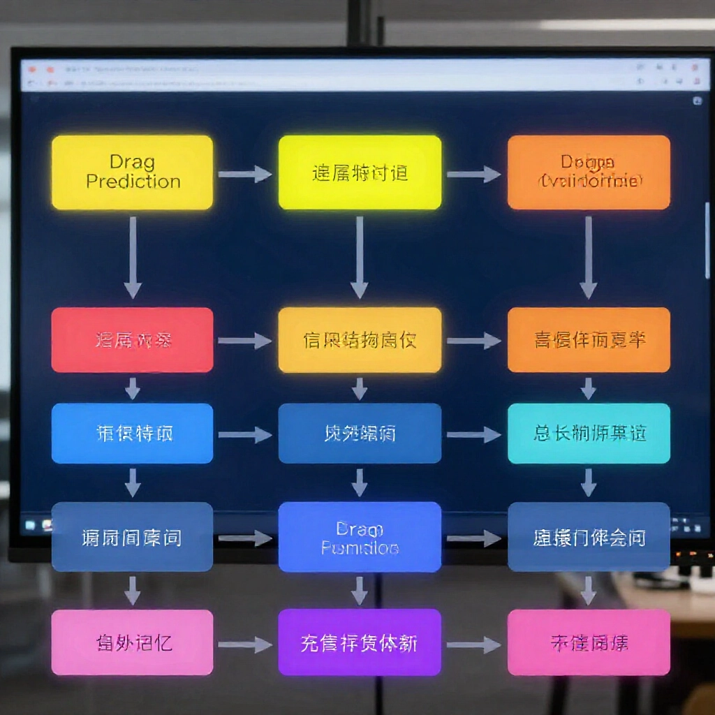 流程圖融合拖牌預測與重複號篩選,箭頭指向核心候選,動感數位螢幕展現策略步驟