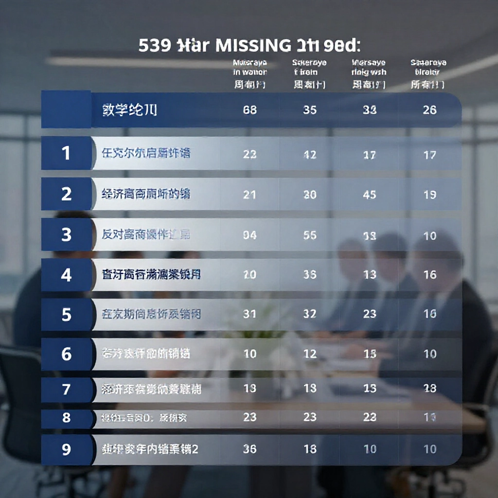 sleek infographic table ranking top ten 539 missing numbers by periods missed with precise data columns and subtle gradient backgrounds in professional office setting