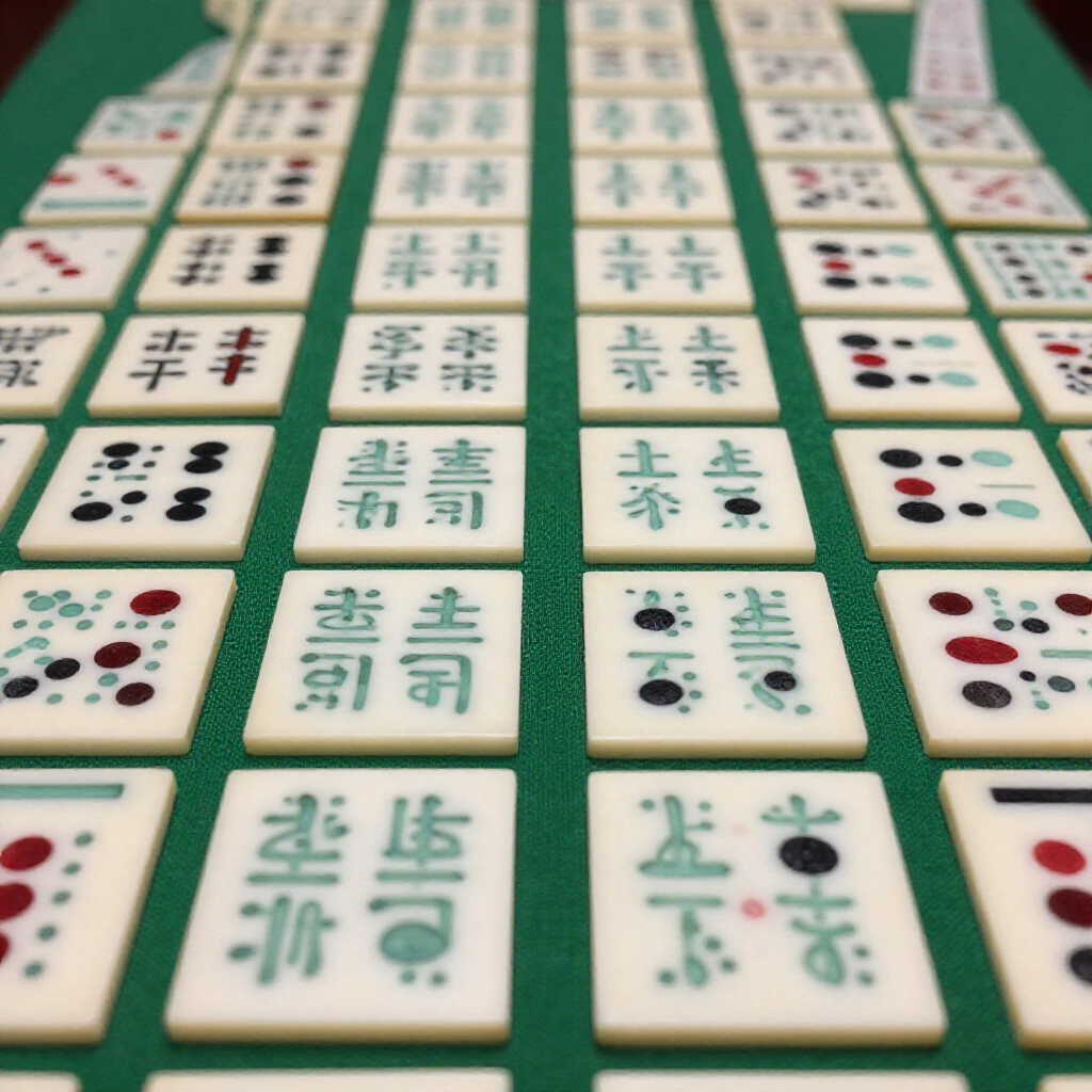 天九牌特寫鏡頭,綠氈桌上文子對稱白點與武子紅黑點對比鮮明,燈光聚焦點陣圖案