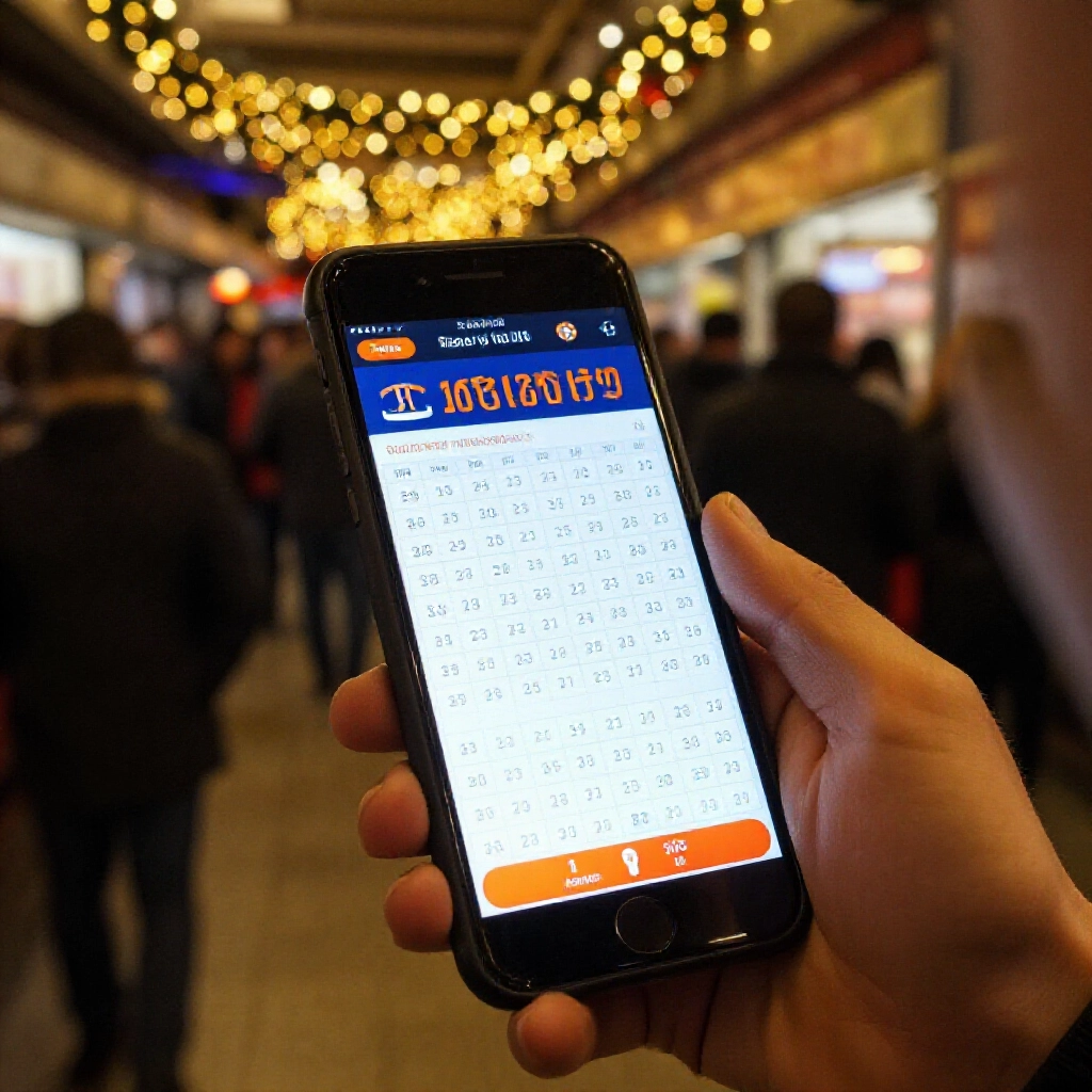 Player checking app for blocked hot numbers and water deductions in a crowded festive lottery betting scene