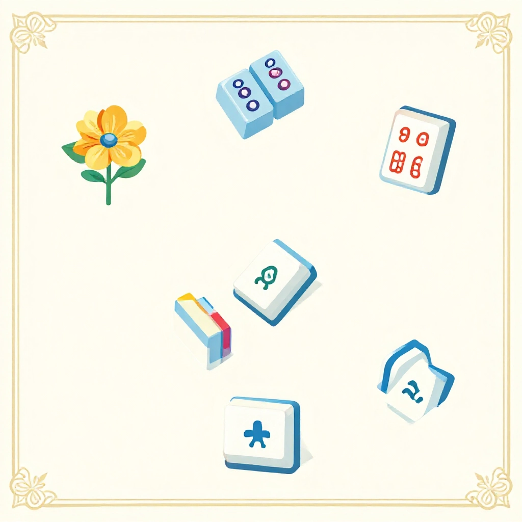 step by step icons on elegant background illustrating five pinghu rules no flowers no honors all straights two sided wait non selfdraw vibrant numbered tiles floating