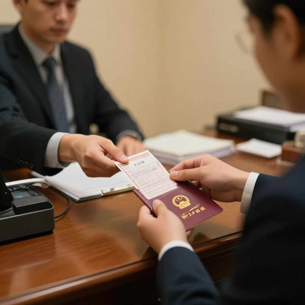 銀行貴賓室內,一位專注人士遞交539彩券、身分證和存摺,驗證人員用設備檢查,氛圍寧靜保密