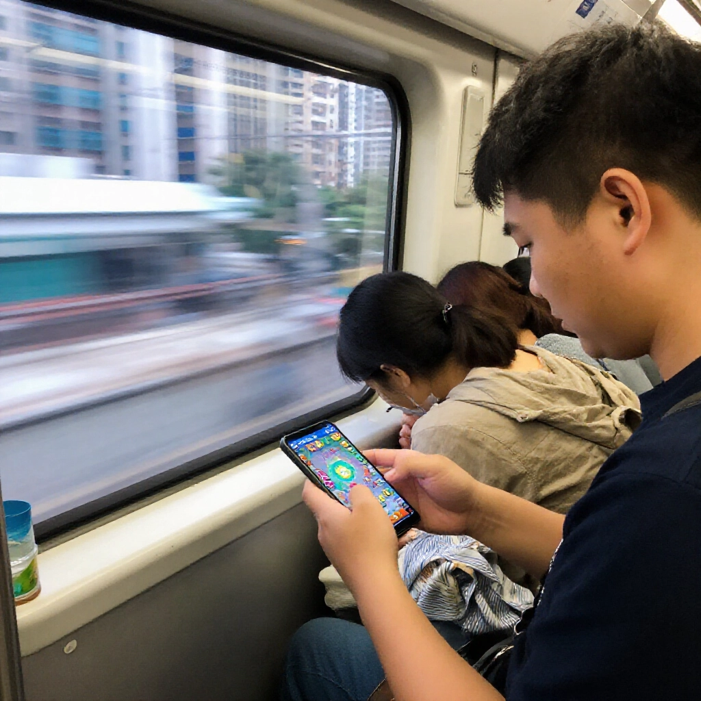 台灣通勤族擠捷運玩益智冒險遊戲,累積閃亮點數換現金,窗外城市飛馳動感十足
