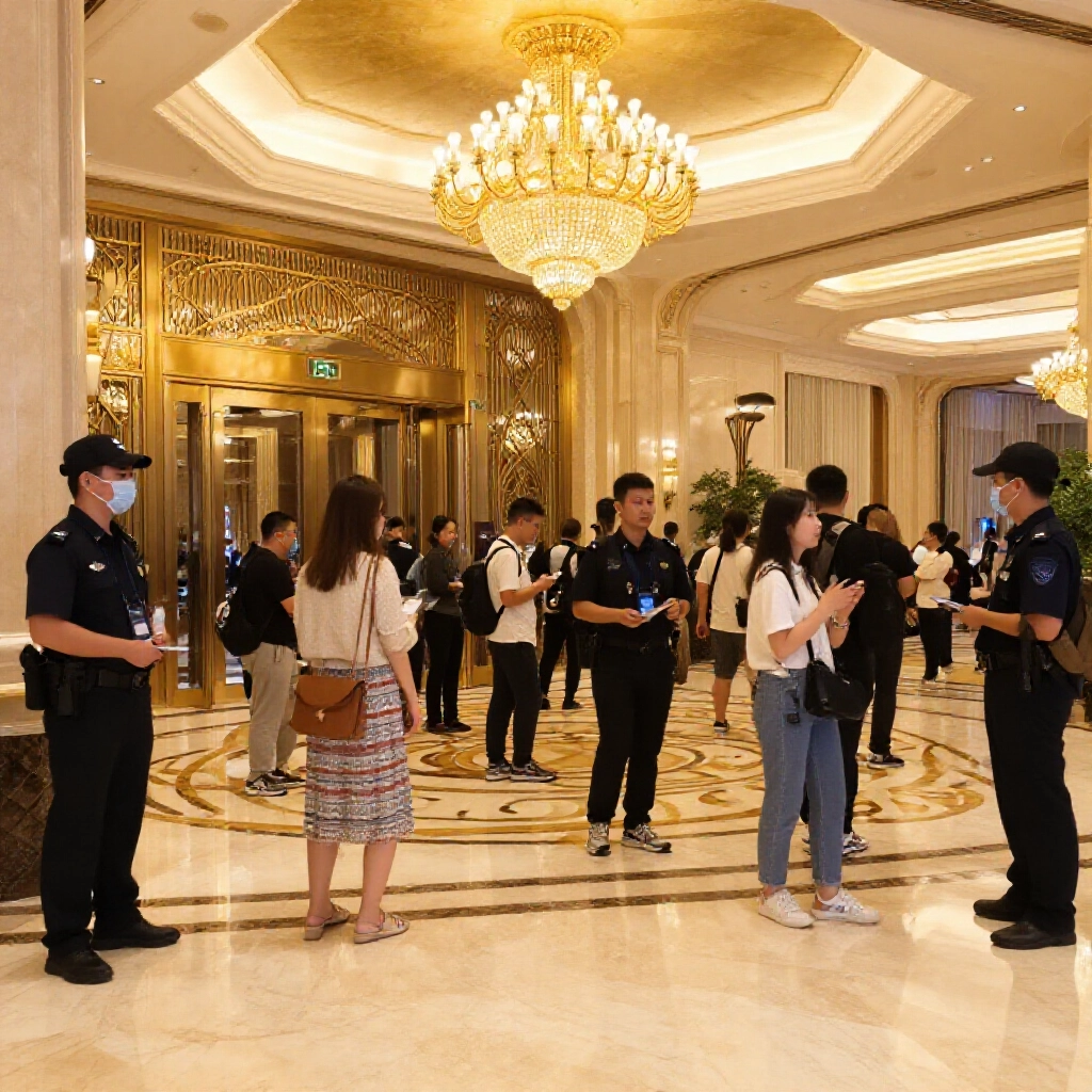 澳門路氹金光大道夜間全景,燈光映照水面,人群漫步於豪華飯店環繞的璀璨大道