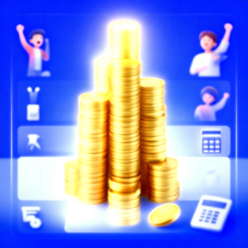 簡潔資訊圖表顯示各獎項金幣堆疊,從頭獎高塔到小額獎金,現代介面計算機圖示與慶祝中獎者